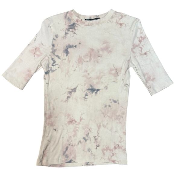Zara Short Sleeve Tie Dye Shirt Ribbed Crew Neck Top Women's Size Medium NWOT - Picture 1 of 7